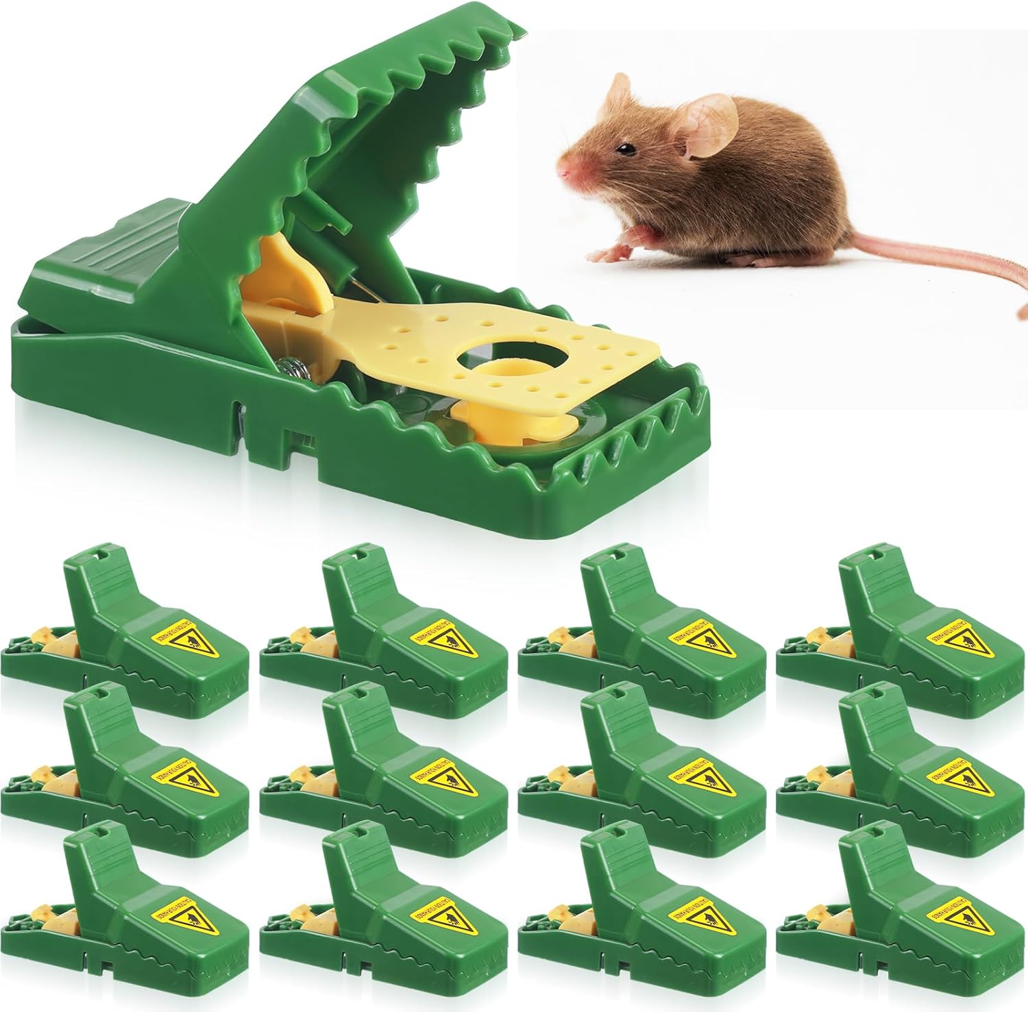 Qualirey 12 Pcs Green Mouse Traps with Yellow Detachable