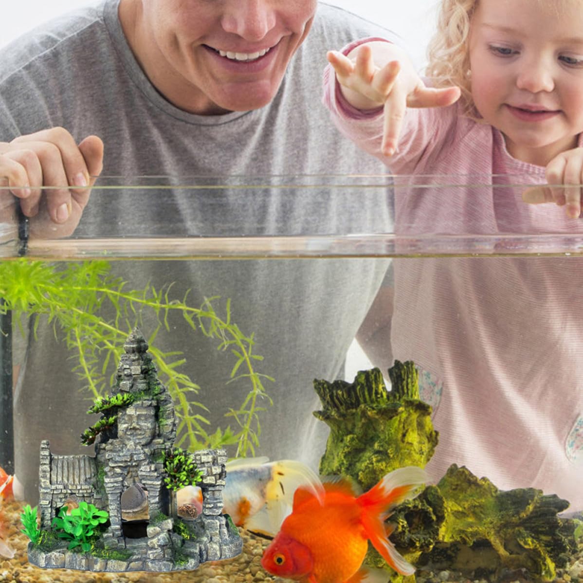 Abaodam Aquarium Dekoration Buddha Statue aus Kunstharz Viergesichtiger Buddha Aquariumhöhle für Aquarien für Fische und Garnelen als Landschaftsdeko im Aquarium