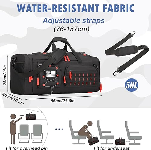 Miniatura 2 de Bolsa de gimnasio para hombres y mujeres con compartimento para zapatos y laptop, bolsa de viaje deportiva 3 en 1, Negro + rojo, Modas