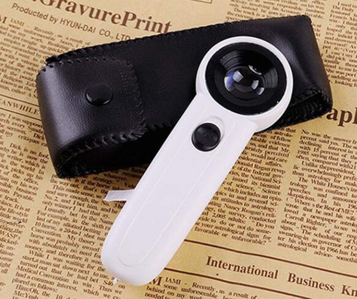 Lente d'ingrandimento, Lente d'ingrandimento a LED, Lente d'ingrandimento illuminata 40x Palmare con 2 luci a LED Lente d'ingrandimento Lente d'ingrandimento Lente in doppio vetro per anzian