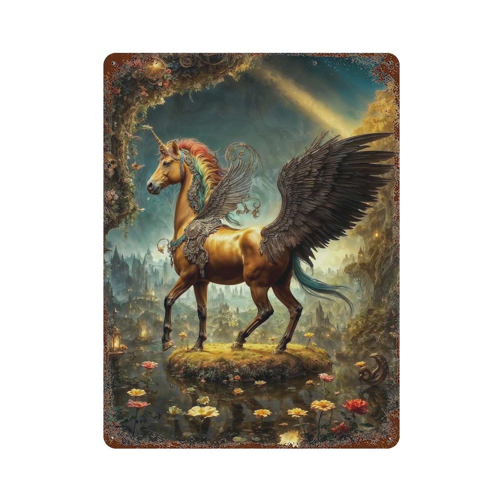 Winged Unicorn Fantasy Art Vintage Rust Metal Sign 15.7"x11.8", for Basement, Hobby Room And Garage Decor, Farmhouse Wall Decor