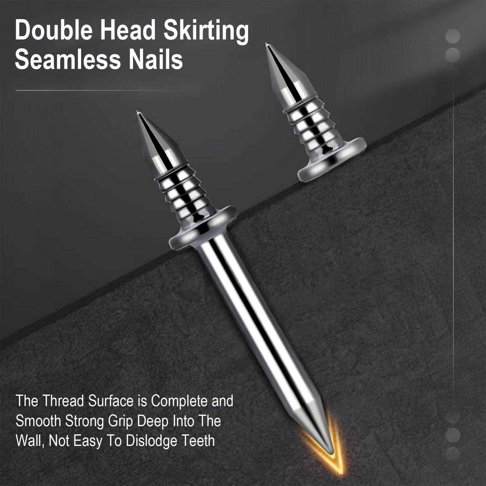 250 Pcs Double-Head Skirting Thread Seamless Nail, Double-Headed Nails, Invisible Screws & Specific Sleeve Tool, for Seamless Skirting Thread with Solid Wood Baseboard. 2