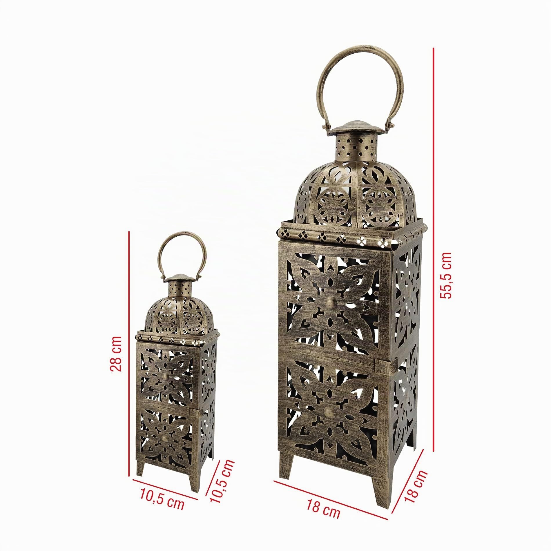 Rebecca Mobili 2 Candelabros Dorados, Set de Faroles Grandes Étnicos, Metal, para Jardín Recibidor - Dimensiones: 55,5 x 18 x 18 cm (A x AN x FON) - Art. RE6656