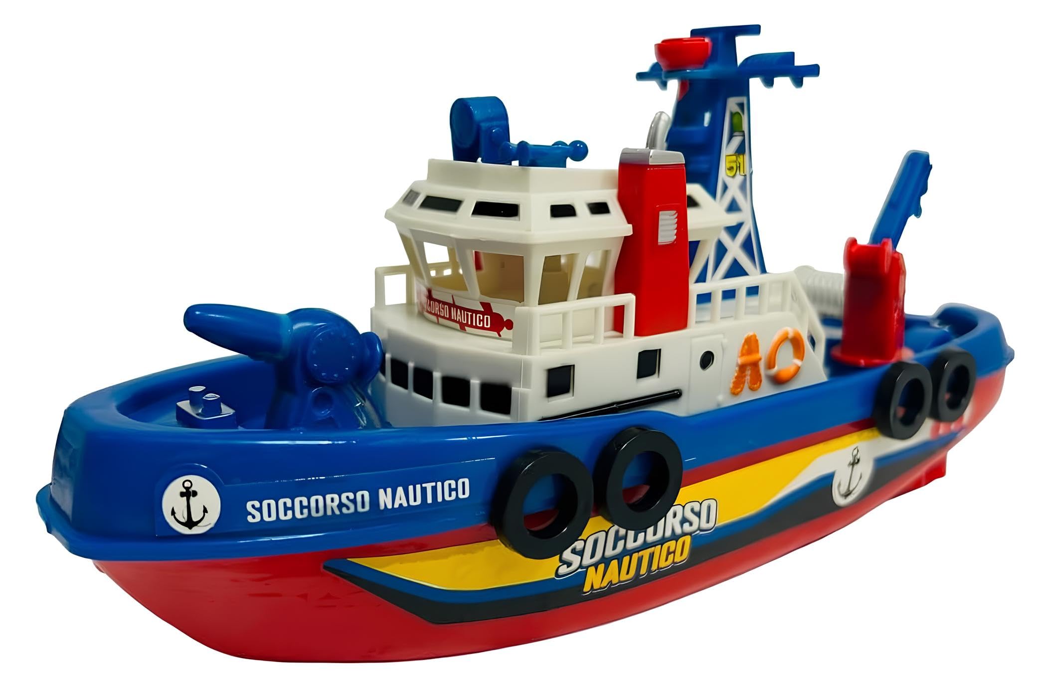 Barca Giocattolo con Cannone Spara Acqua Motoscafo a Batteria Funzionante Motoscafo Elettrico Battello Antincendio Giocattolo Nave Pompieri Soccorso Marittimo Nave Giocattolo Soccorso Nautico a Motore