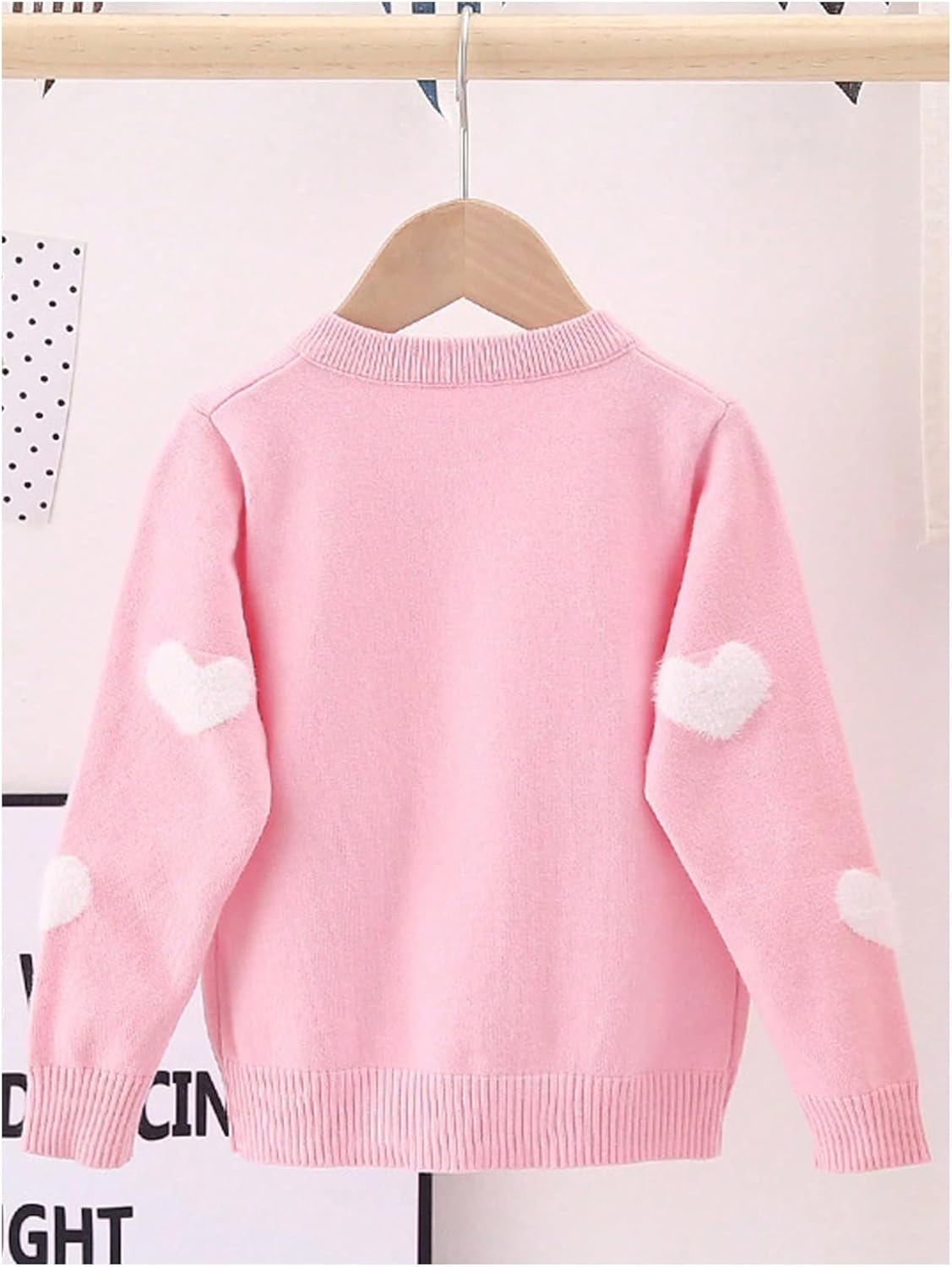OYOANGLE Toddler Girl's Heart Print Button Down Cardigan Sweater Long Sleeve Crewneck Knit Outerwear Coat - Image 3