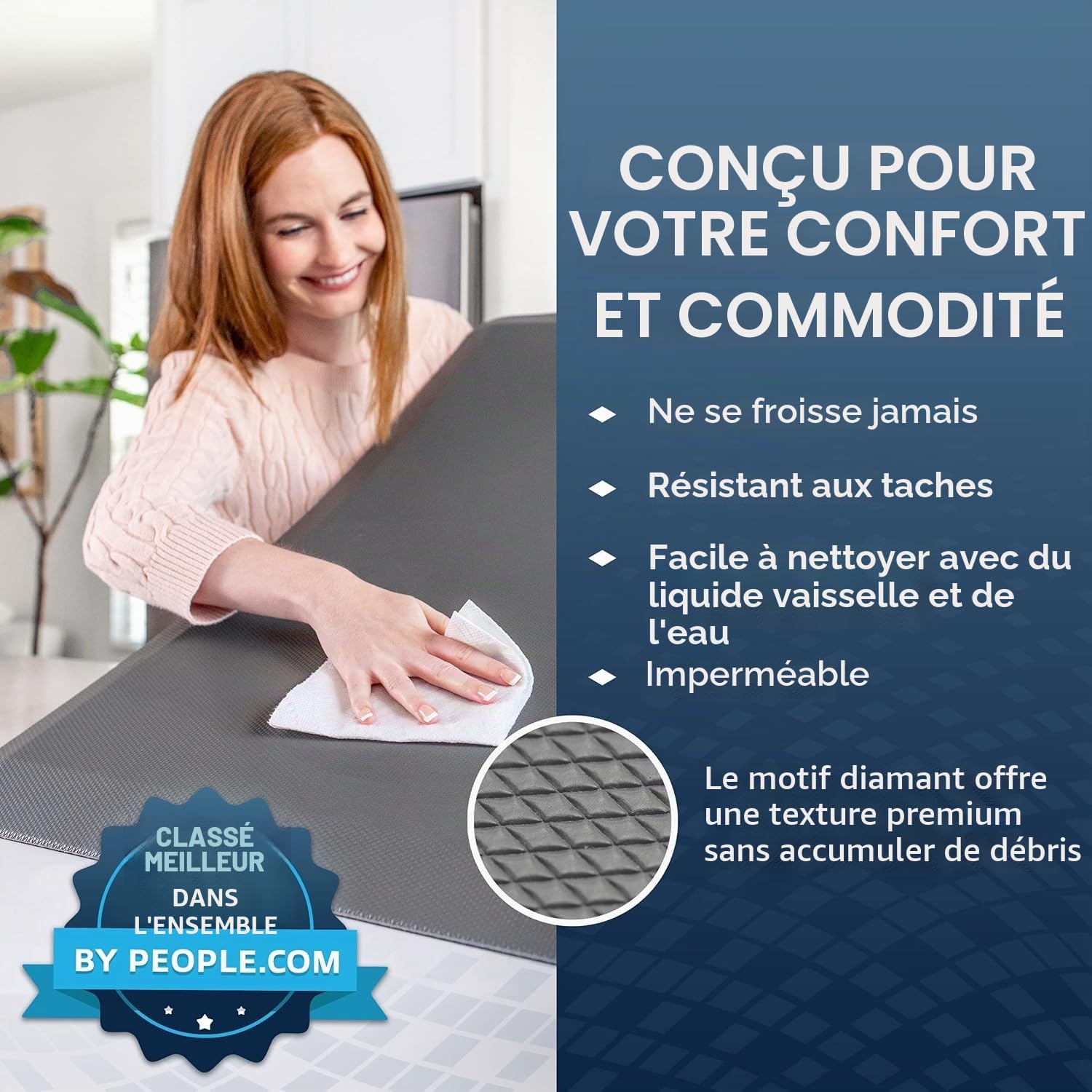 Tapis de cuisine rembourré, antidérapant, absorbable et anti-fatigue pour le sol de la cuisine, le bureau debout, le bureau et le garage (beige, 50 x 99 cm)