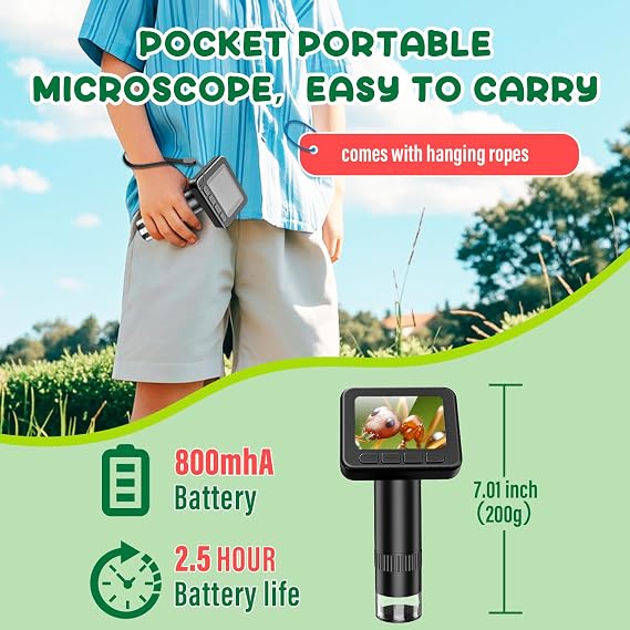 IMICHI Microscope for Kids 50X-1000X Magnification- 2 inch IPS HD Screen, 32GB storage Card, 1080P Video, 2-Hour Battery Life, Easy Carry, Slides Included - Perfect Science Kit Gift for Kids Ages 8-12