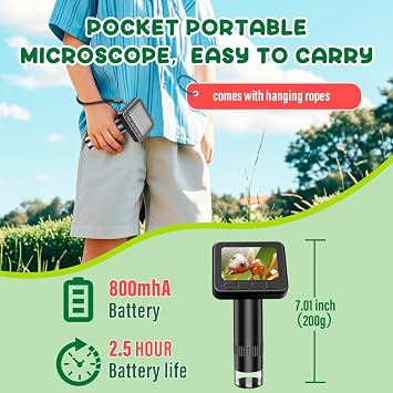 IMICHI Microscope for Kids 50X-1000X Magnification- 2 inch IPS HD Screen, 32GB storage Card, 1080P Video, 2-Hour Battery Life, Easy Carry, Slides Included - Perfect Science Kit Gift for Kids Ages 8-12