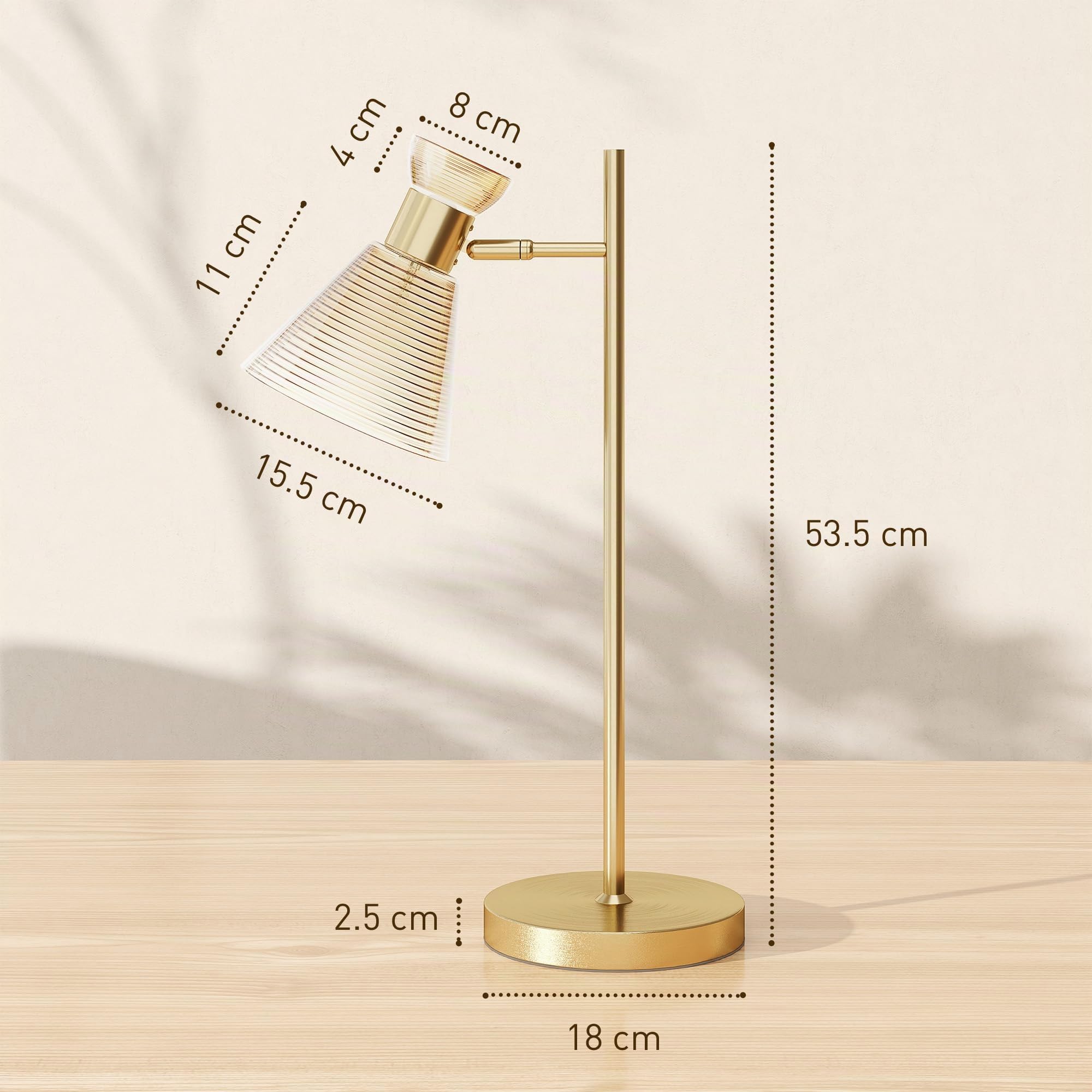 HOMCOM Lampada da Scrivania Moderna con Paralume in Vetro Regolabile Oro