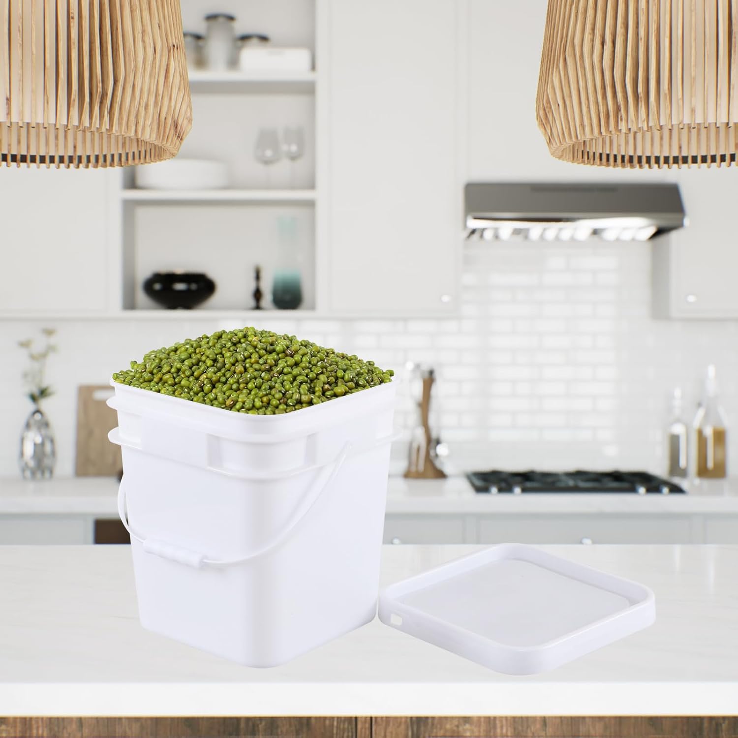 Gloreen 4-Pack 2.9 Gallon Square Plastic Bucket with Sealed Lid, Small Food Bucket Pail with Lid and Handle, White