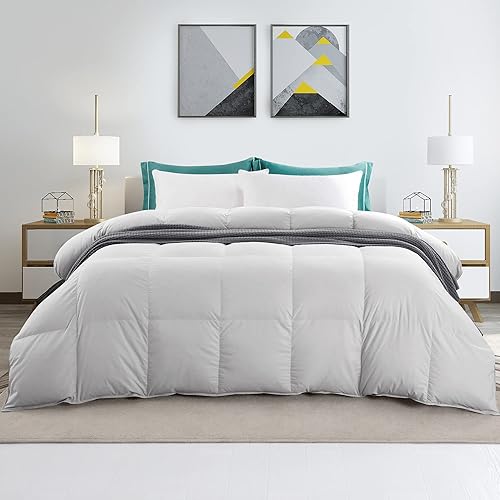 puredown Edredón de plumón tamaño Queen para todas las estaciones ultra suave 75 relleno de plumón color gris claro tamaño matrimonial 88 x 88