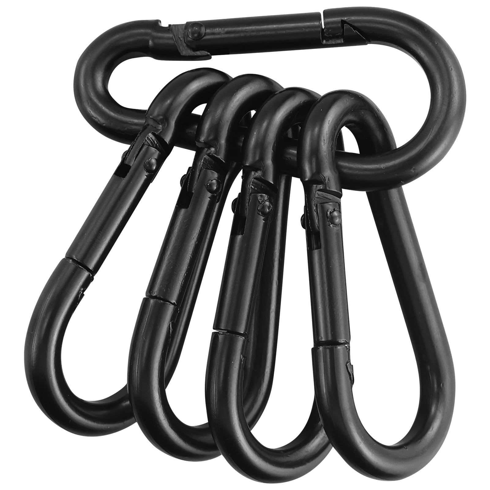 5 moschettoni M6 resistenti, 50 kg di carico, diametro 5,5 mm, gancio da campeggio in ferro massiccio con rivestimento in PE, ganci neri multiuso, perfetti per portachiavi