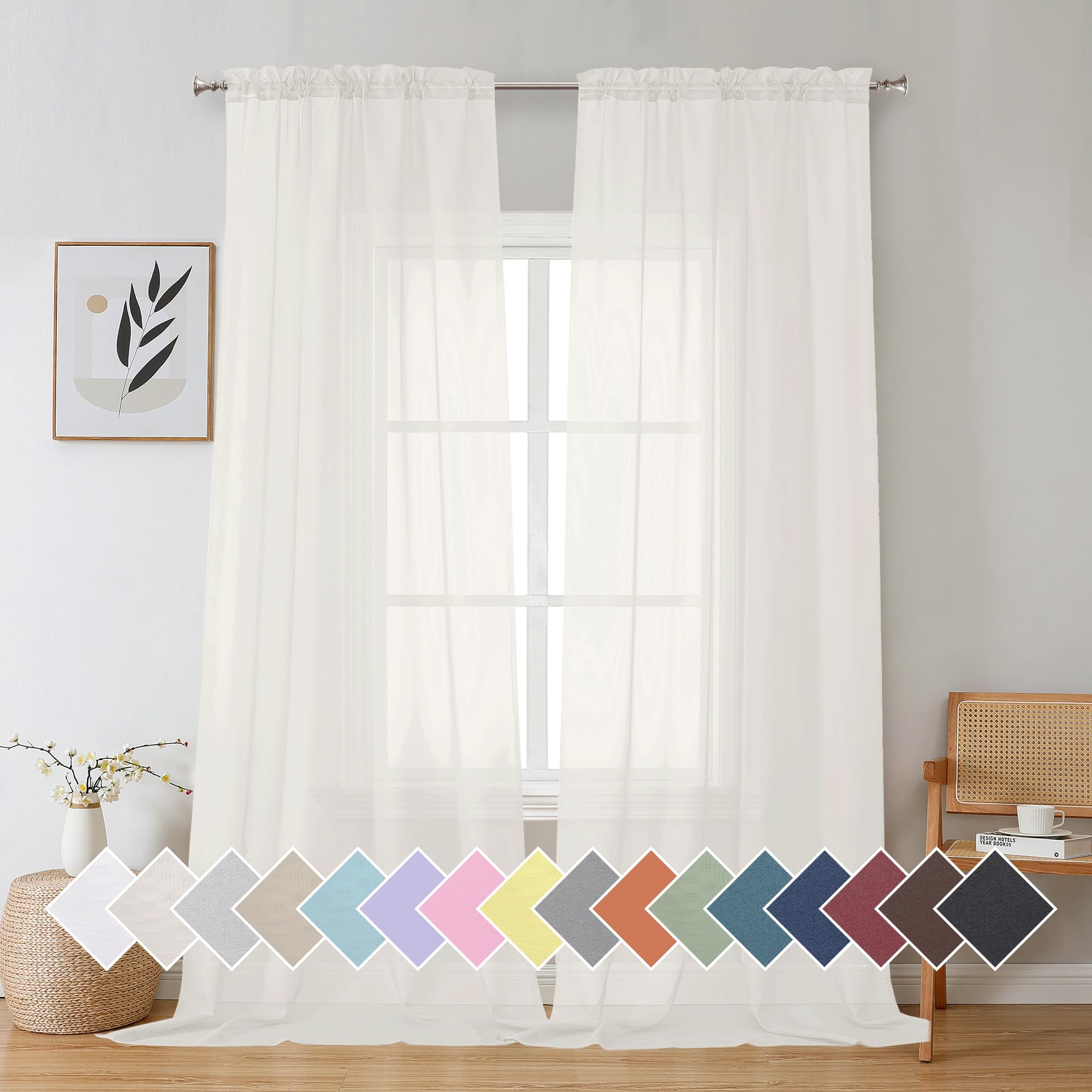 Aiyufeng Sheer Ivory Curtains 120 inches 2 Panels Set Extra Long Sheers, Classic Privacy Sheer Vertical Drapes for Farmhouse/French Door/Living Room,