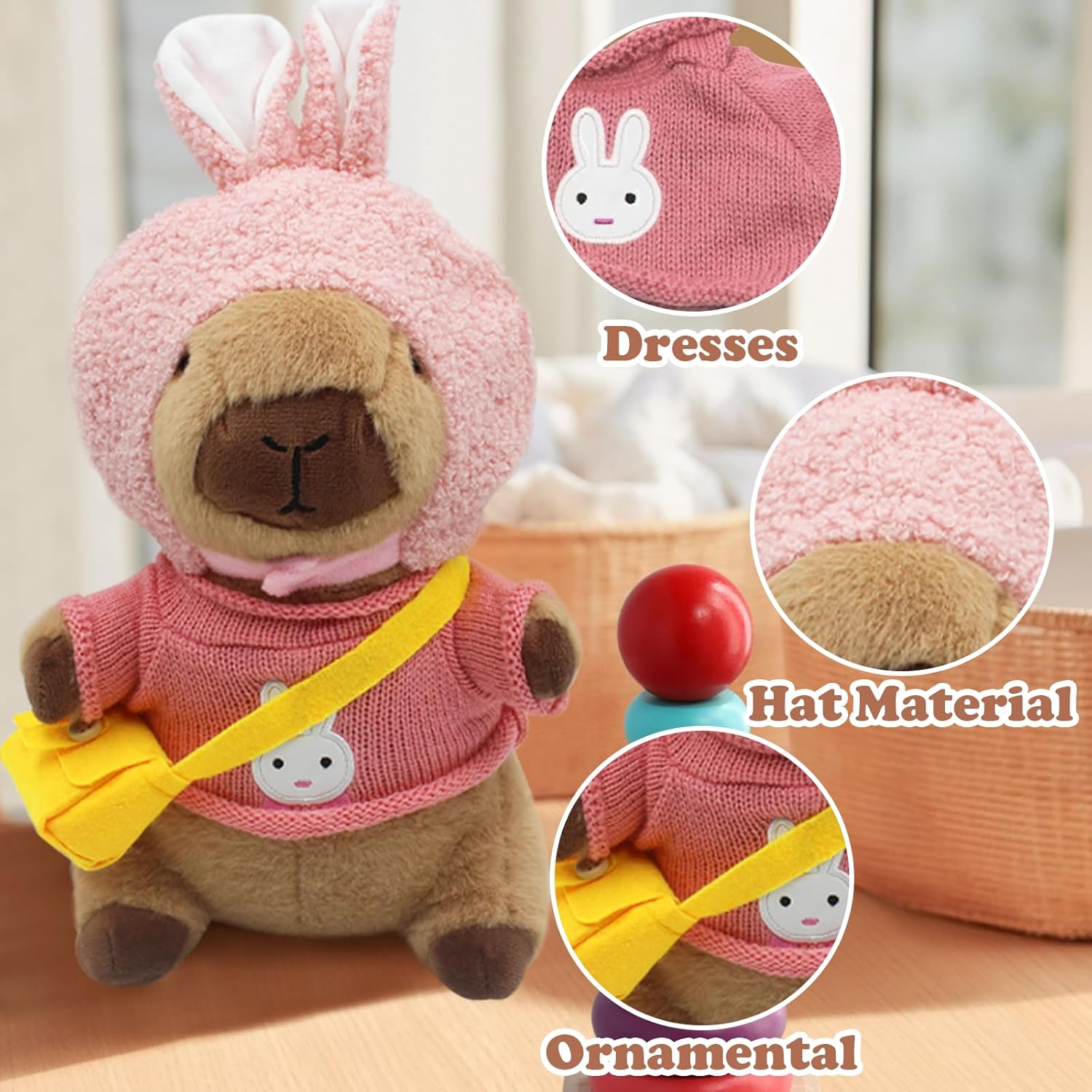 Capybara Plush with 11 pcs Clothes & Accessories,11 in Cute Capybara Stuffed Animal Plush Toys,Capybara Doll,Dress Up Cute Plushies