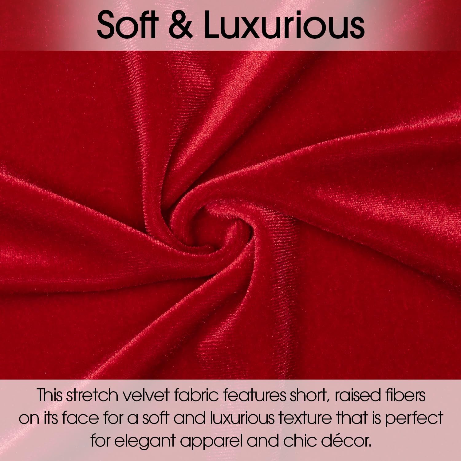 Pico Textiles 2 Yards Bolt - Red Stretch Velvet Fabric - Sold by The Bolt - Variety of Colors - Ideal for Sewing Apparel, Dresses, Skirts, Costume and Craft