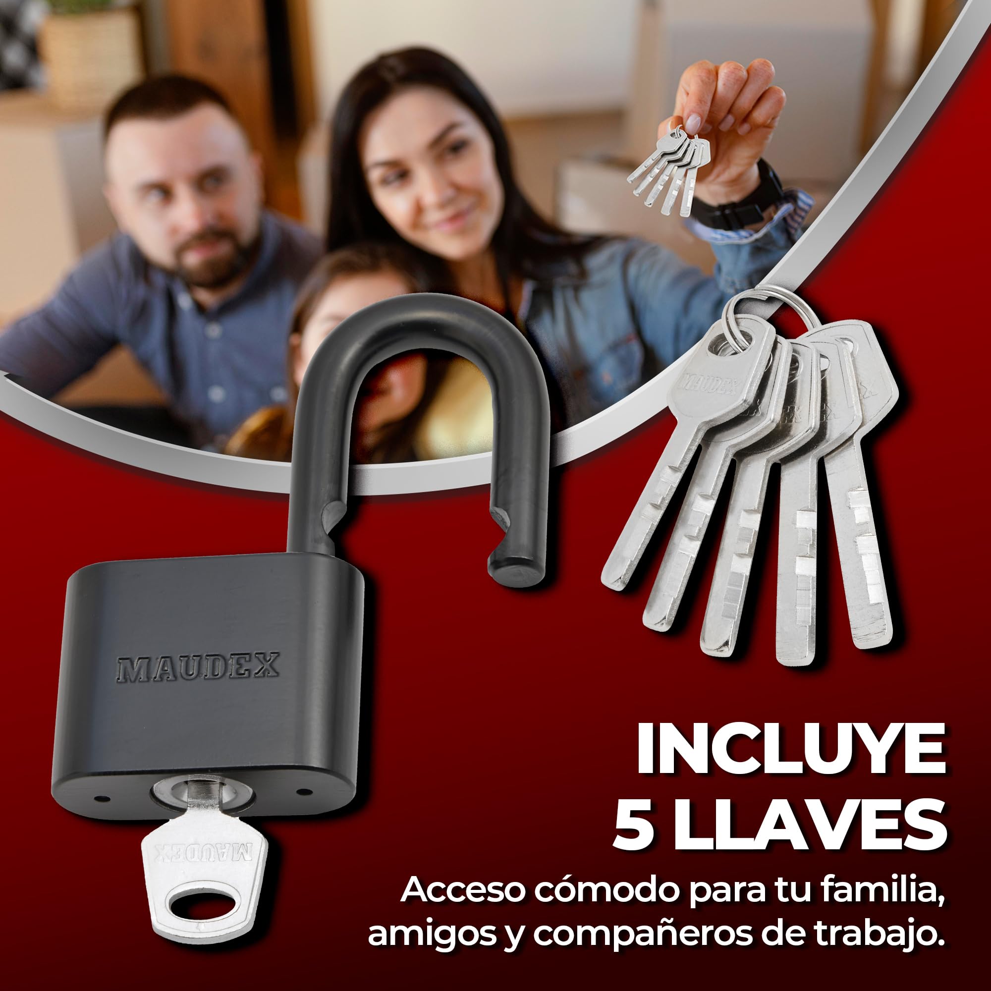 Maudex® PBK50 Candado: protección para todo tipo de clima con 5 llaves, cilindro de latón y recubrimiento resistente a la intemperie para cobertizos, portones, almacenes y más