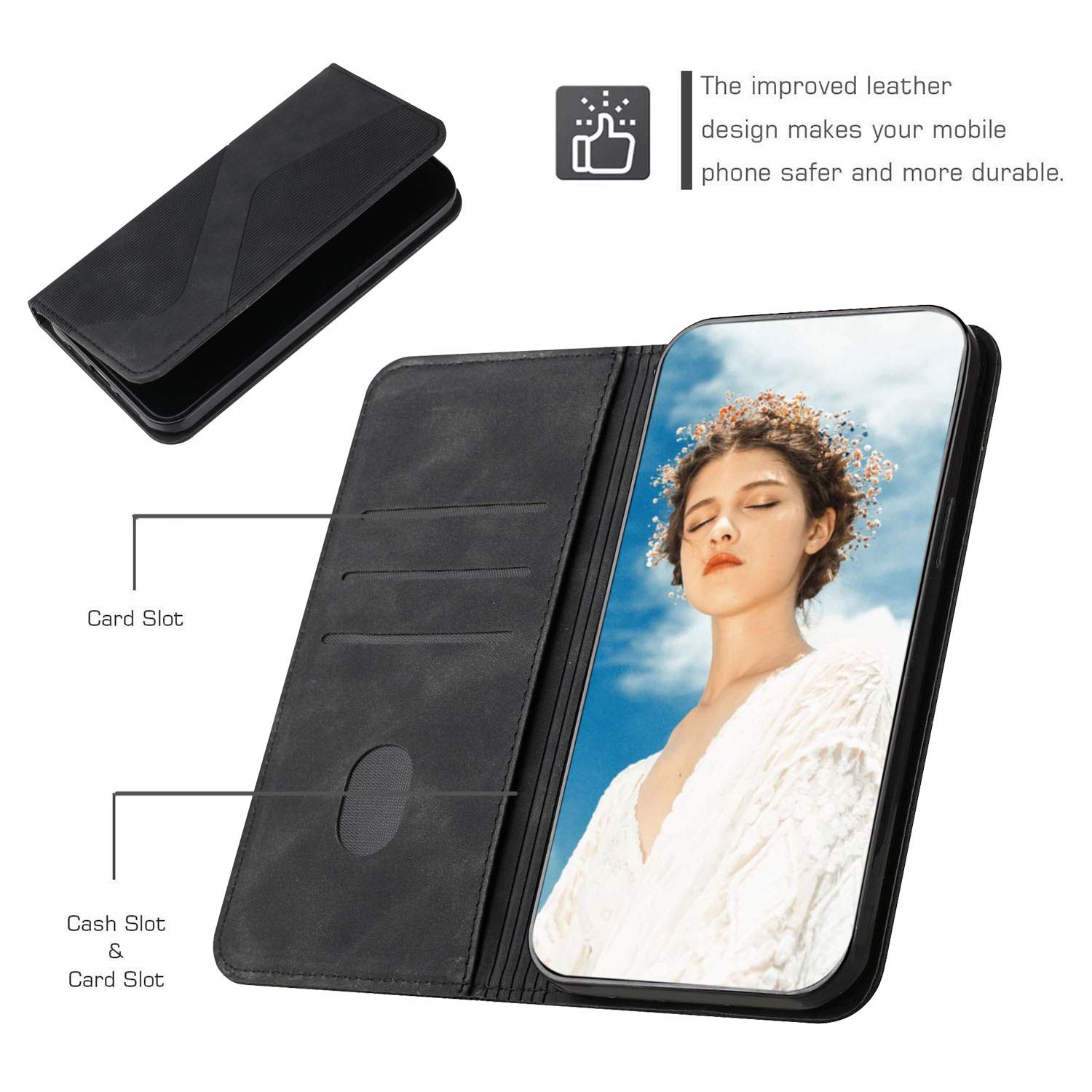 Onetoot - Custodia protettiva a portafoglio per Motorola Moto E20 / E30 / E40, in silicone di alta qualità, con supporto magnetico per carte di credito, colore: Nero