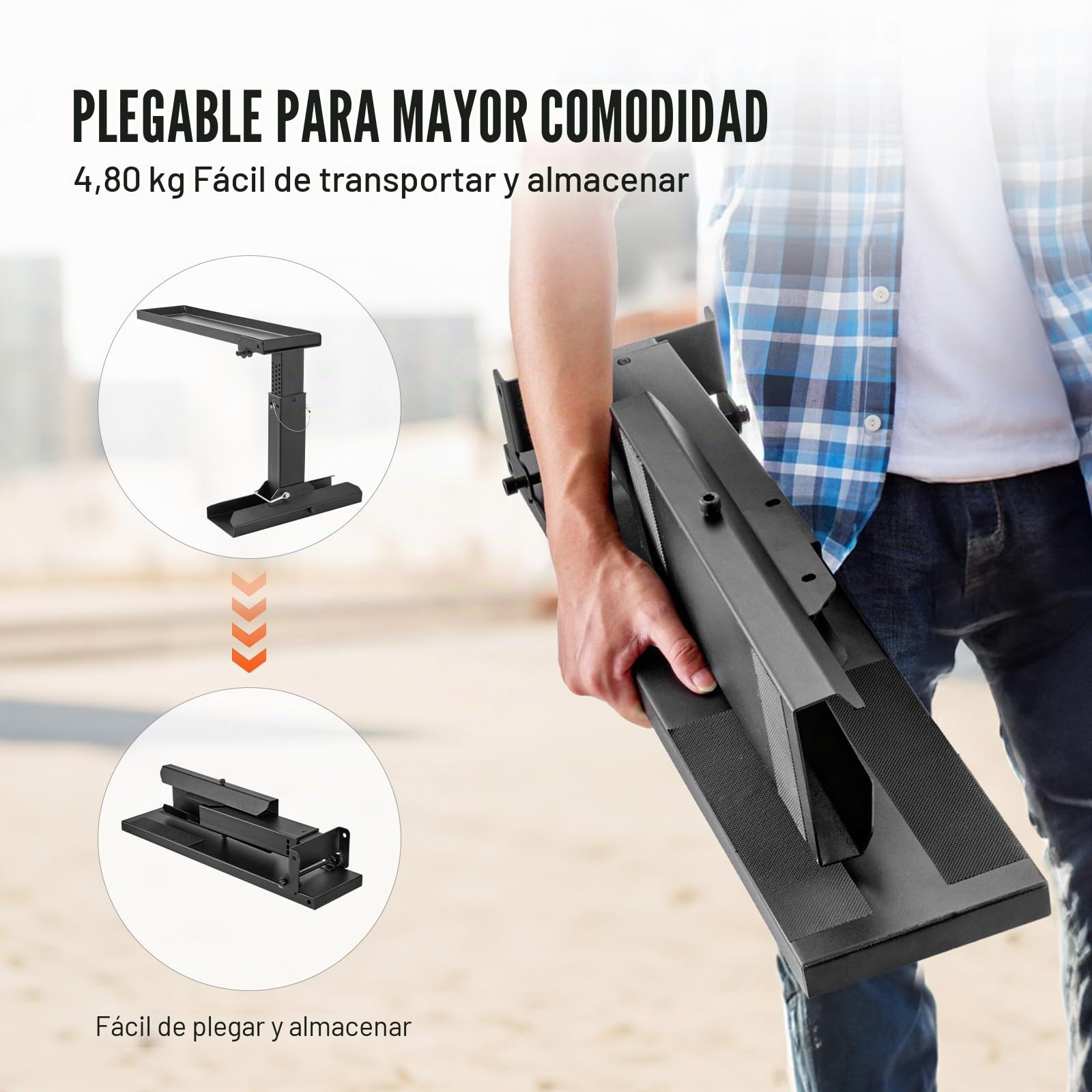 VEVOR Nivelador de Escalera, Superficie de Apoyo, Herramienta de Nivelación de Escalera de Acero, Tolva de Inclinación Plegable, Fácil Uso, para Terrenos Irregulares, 800 x 350 x 310 mm, Negro