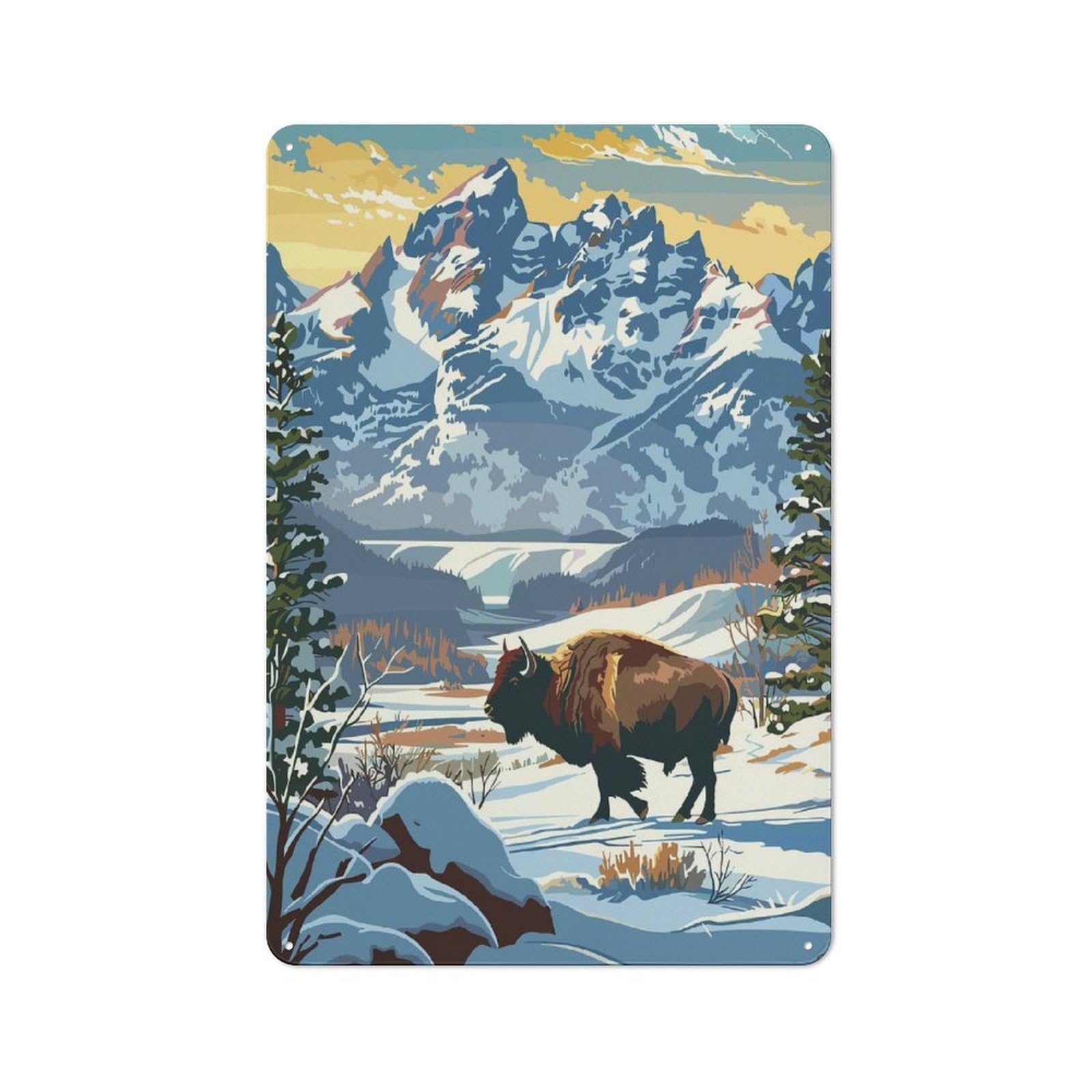 Junmoney Yellowstone National Park In Winter Tin Wall Plaque 30X20cm With For Garage Or Workshop, For Vintage Wall Decor Fans, For Kitchen And Home Bar Decor