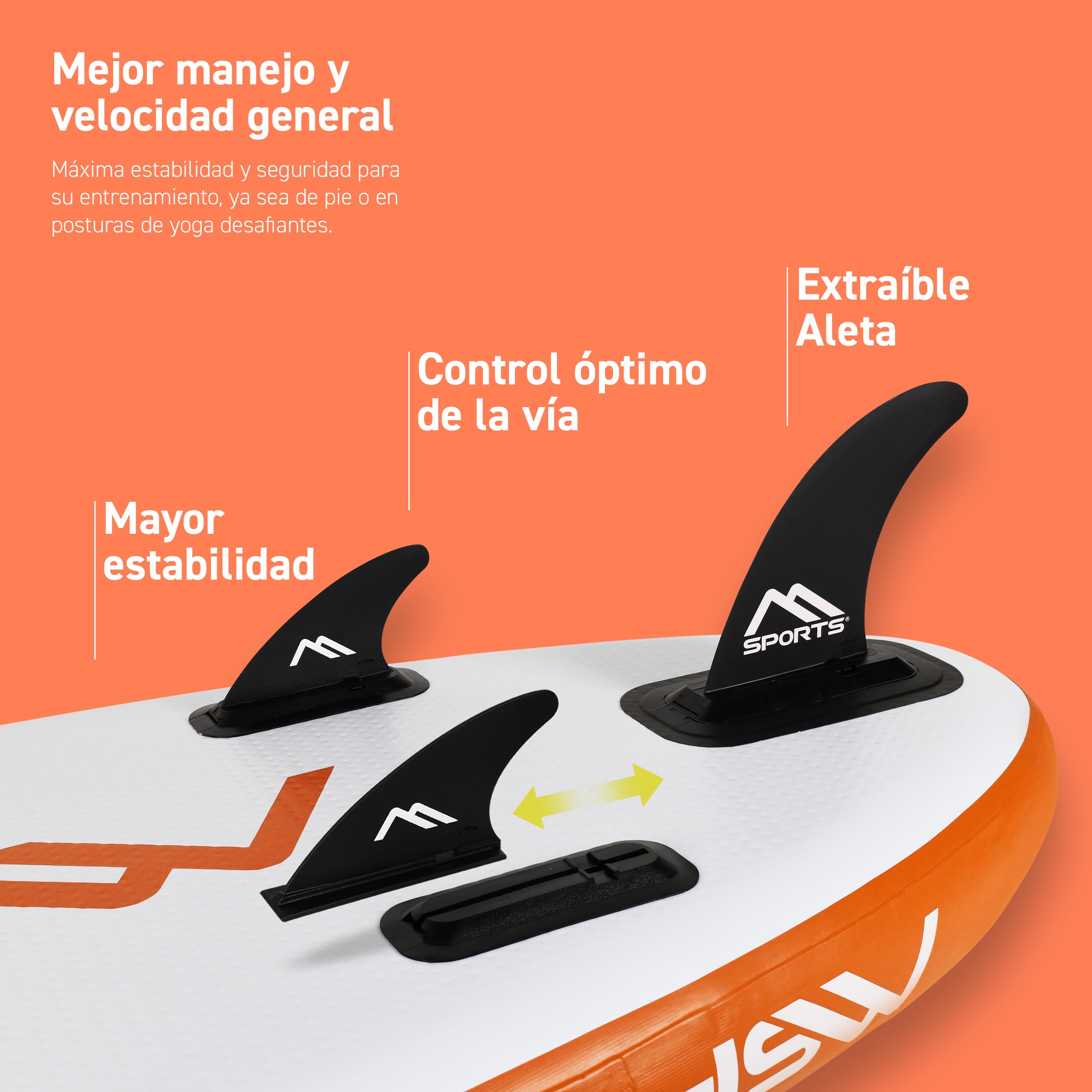 MSPORTS SUP - Tabla de surf de remo hinchable, accesorios completos, remo ajustable, bomba de alta calidad + 2 bastones de remo + bolsa impermeable para smartphone + bolsa multifunción