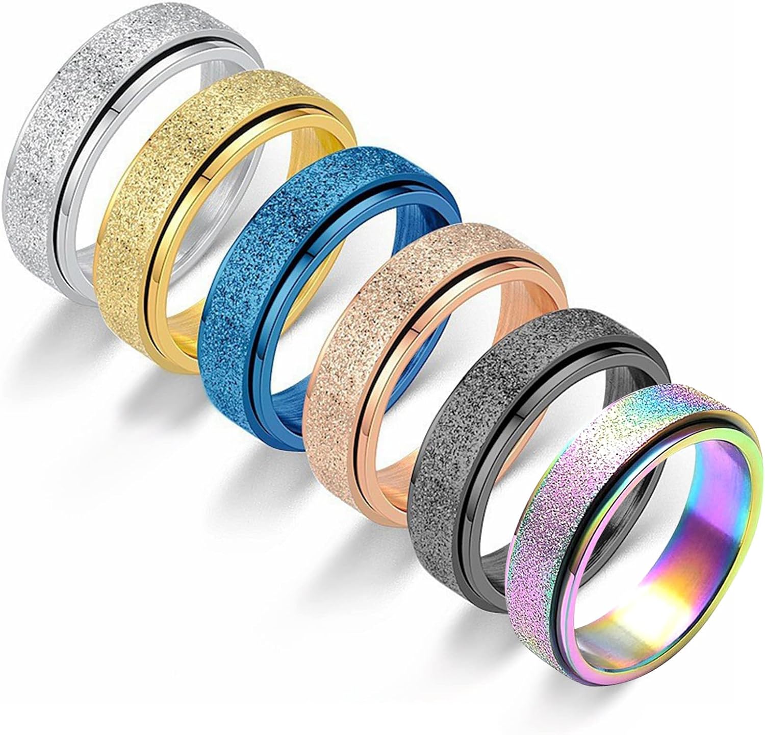 Amazon.com: 17Dec Spinner Anxiety Rings Stainless Steel Spinner Ring ...