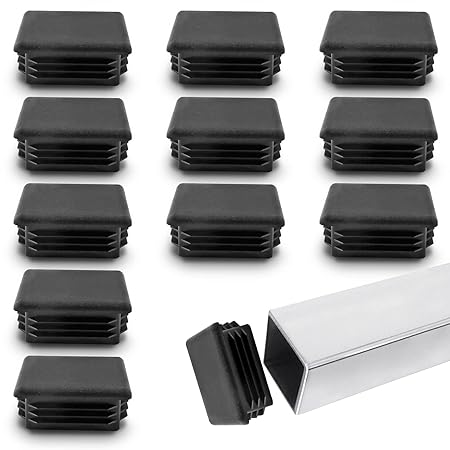 Auvotuis 12Pcs Square Plastic Plugs, 2 Inch (50mm) Black Tube End Cap Plug Chair Leg Inserts for Metal Tubing