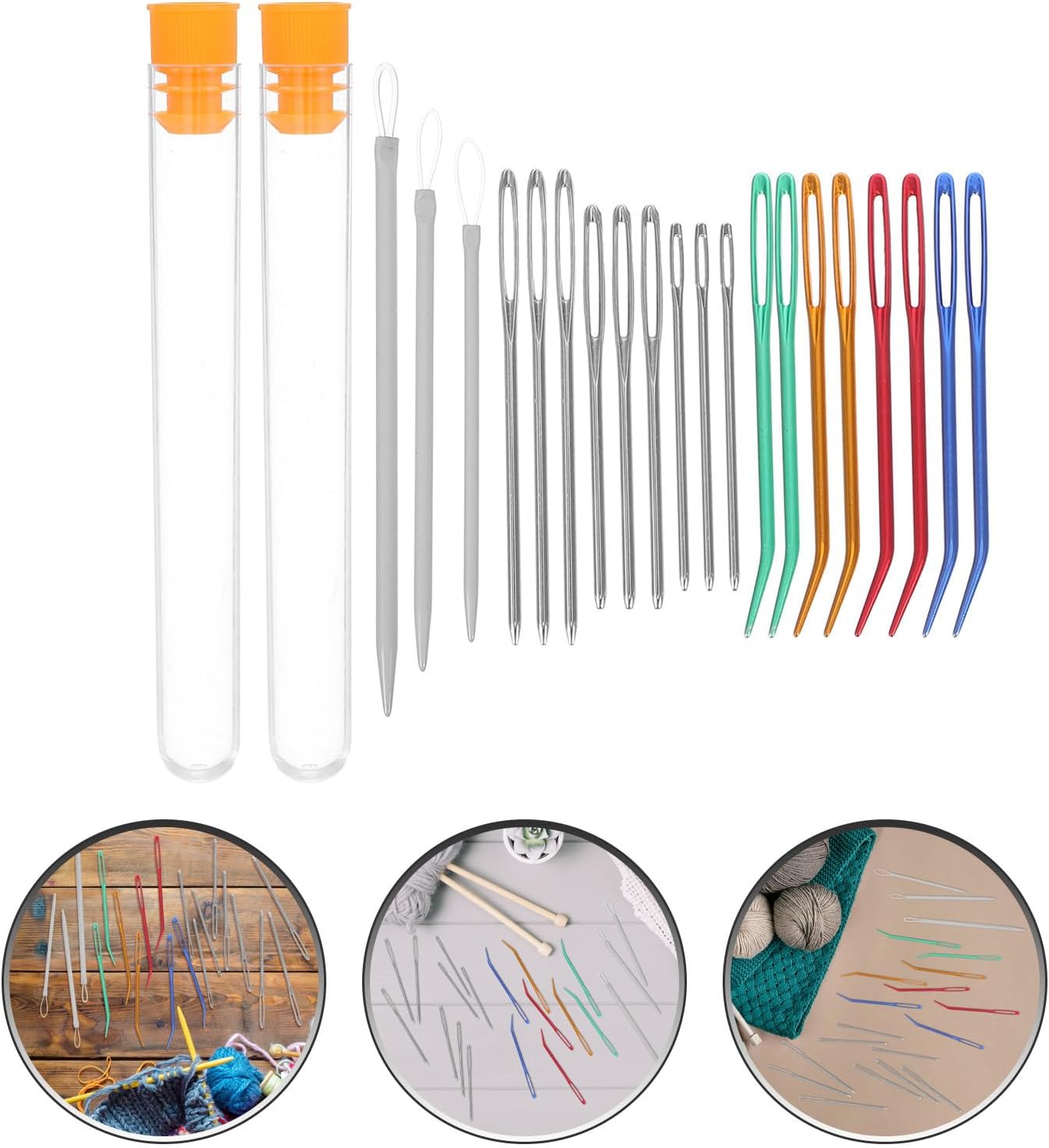 SUPVOX Metal Yarn Needles with Large Eye and Bent Design for Sewing and Mending Projects, Featuring Convenient Storage Bottle and Smooth Craftsmanship Aluminum Needles for Weaving