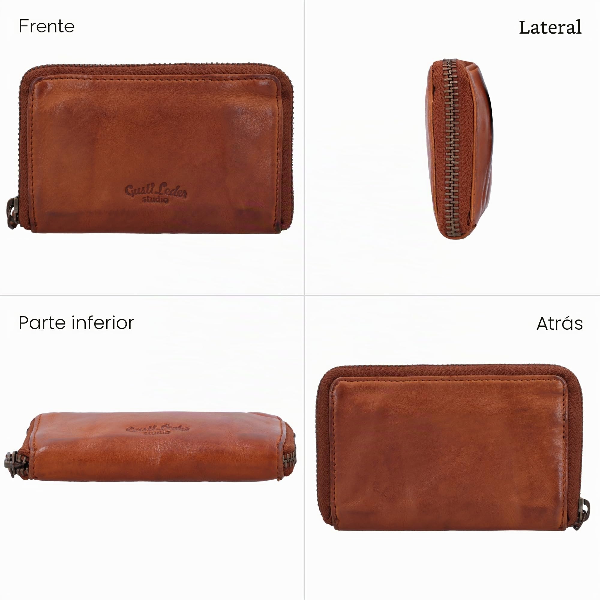 Gusti Monedero de piel - Aenna Monedero Monedero Vintage Coñac Cuero