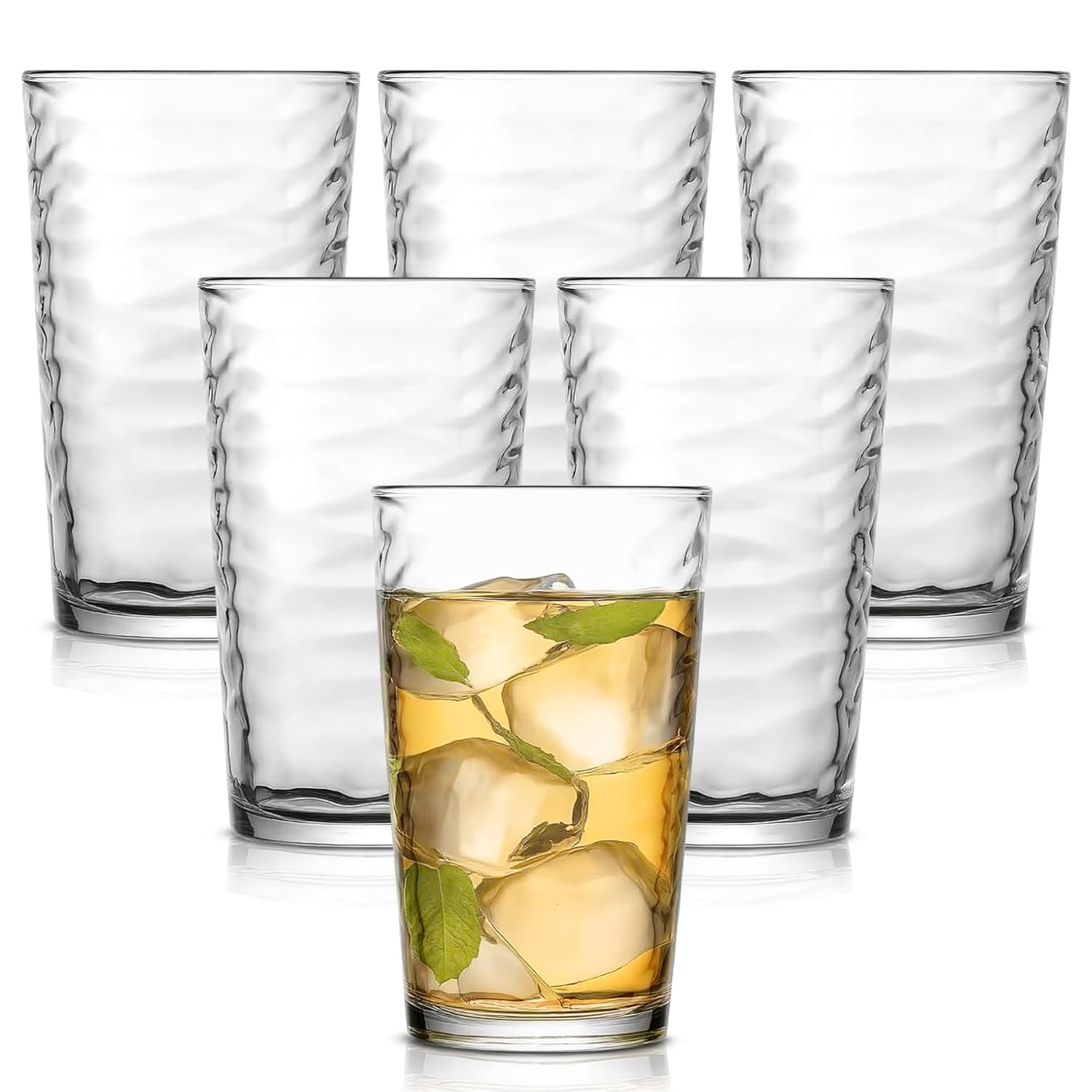 Tumbler Glasses Set of 6 Highball Set 17 Oz Glass Dishwasher Safe Tall Drinking Glasses Set for Wine