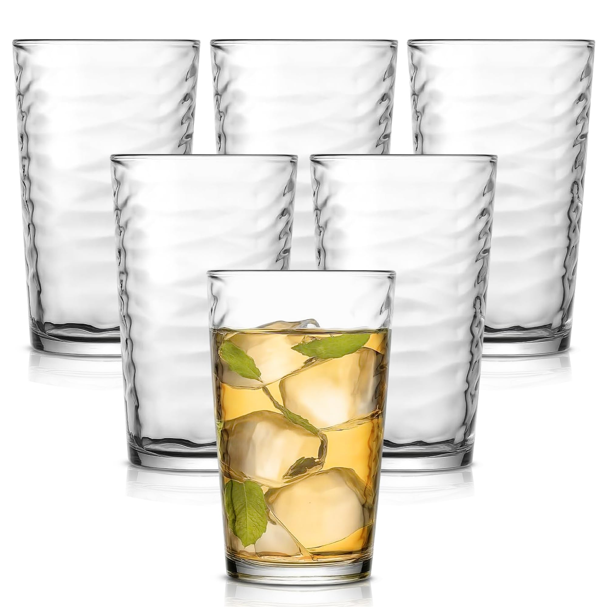 Tumbler Glasses Set of 6 Highball Set 17 Oz Glass Dishwasher Safe Tall Drinking Glasses Set for Wine