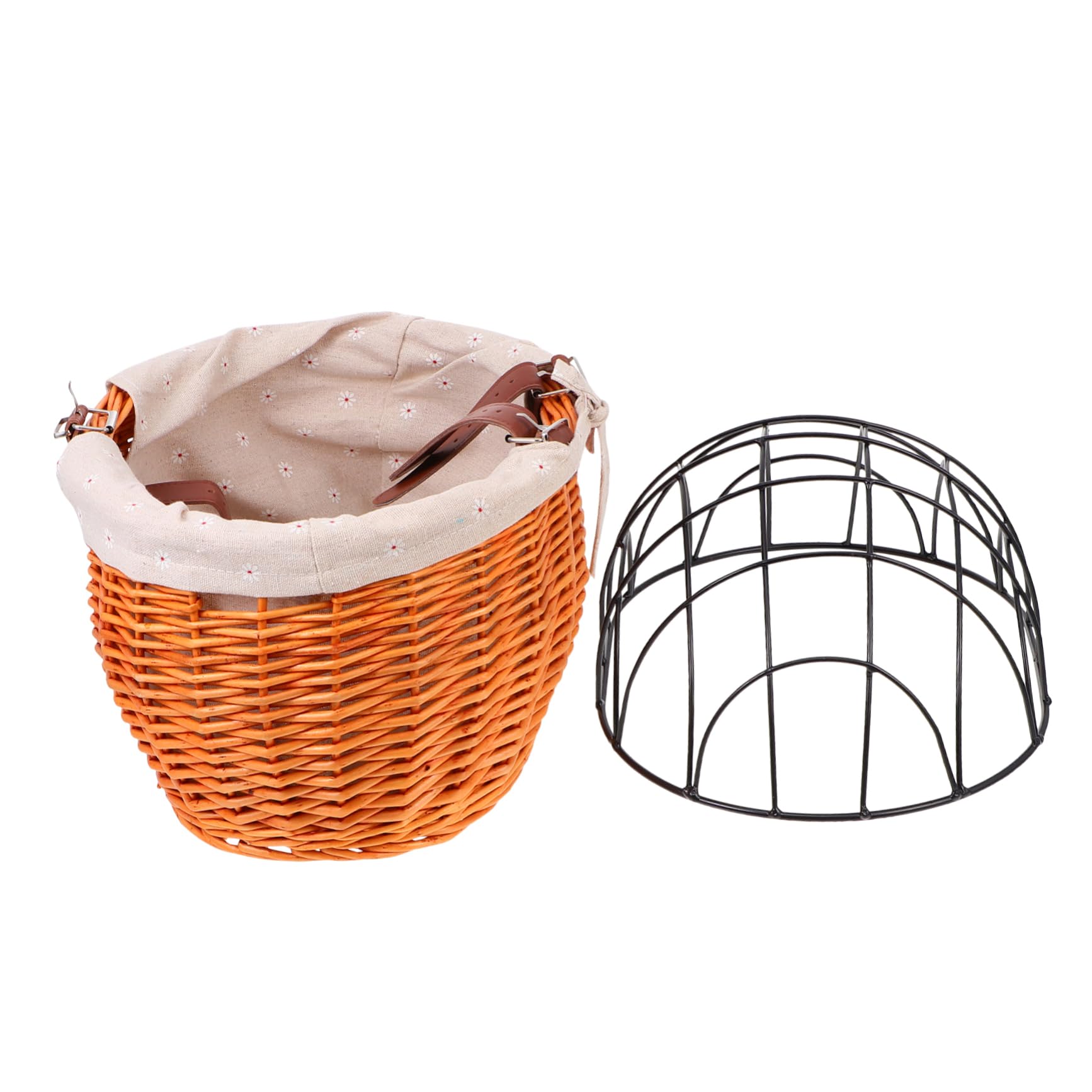 HEMOTON 1Pc Sturdy Rattan Woven Bike Basket for Pets Breathable Dog Cat Carrier with Capacity for Shopping Outdoor Adventures Durable Design Random Liner Color