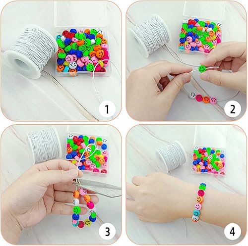 Miniatura 5 de 2 rollos de cordón elástico de cuentas de 0.039 pulgadas para pulsera, cuerda elástica para hacer joyas, costura, collares de 33.33 pies, pulseras