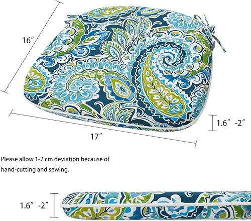 Miniatura 3 de Magpie Fabrics Juego de 4 cojines para sillas de exteriores e interiores de 17 x 16 x 2 pulgadas con lazos, impermeables, para todo tipo de clima,
