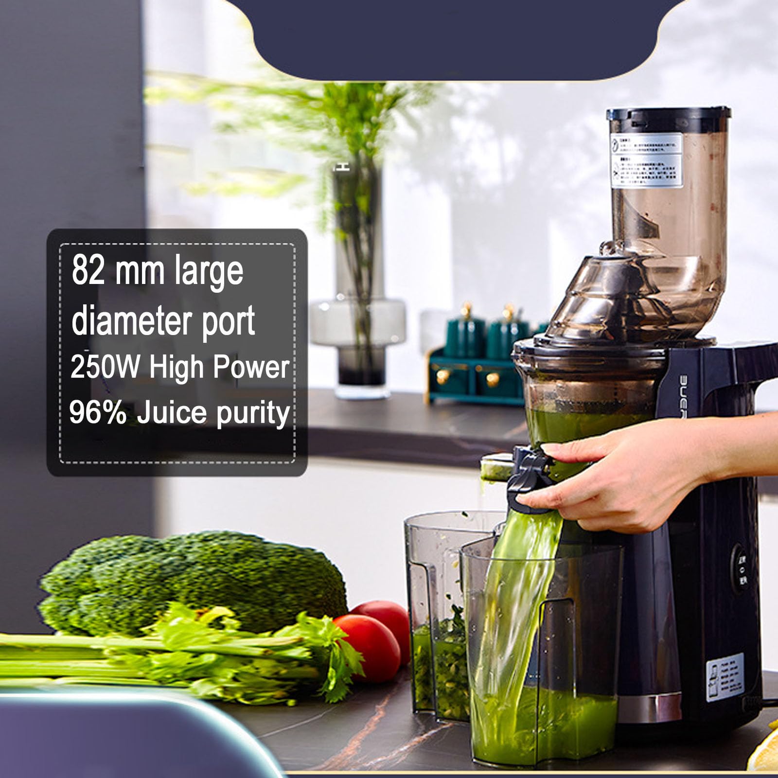 Extractor de Jugo 250W, Extractor de Jugo de Gran Calibre, Exprimidor Lento, Exprimidor Lento de Prensa en Frío, Exprimidor Centrífugo Compacto Antigoteo, Exprimidores Masticantes Eléctricos blue