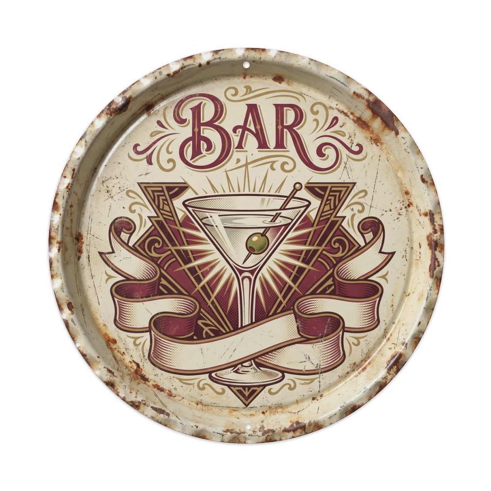BAR Vintage Cocktail Shield Metal Tin Sign Plaque