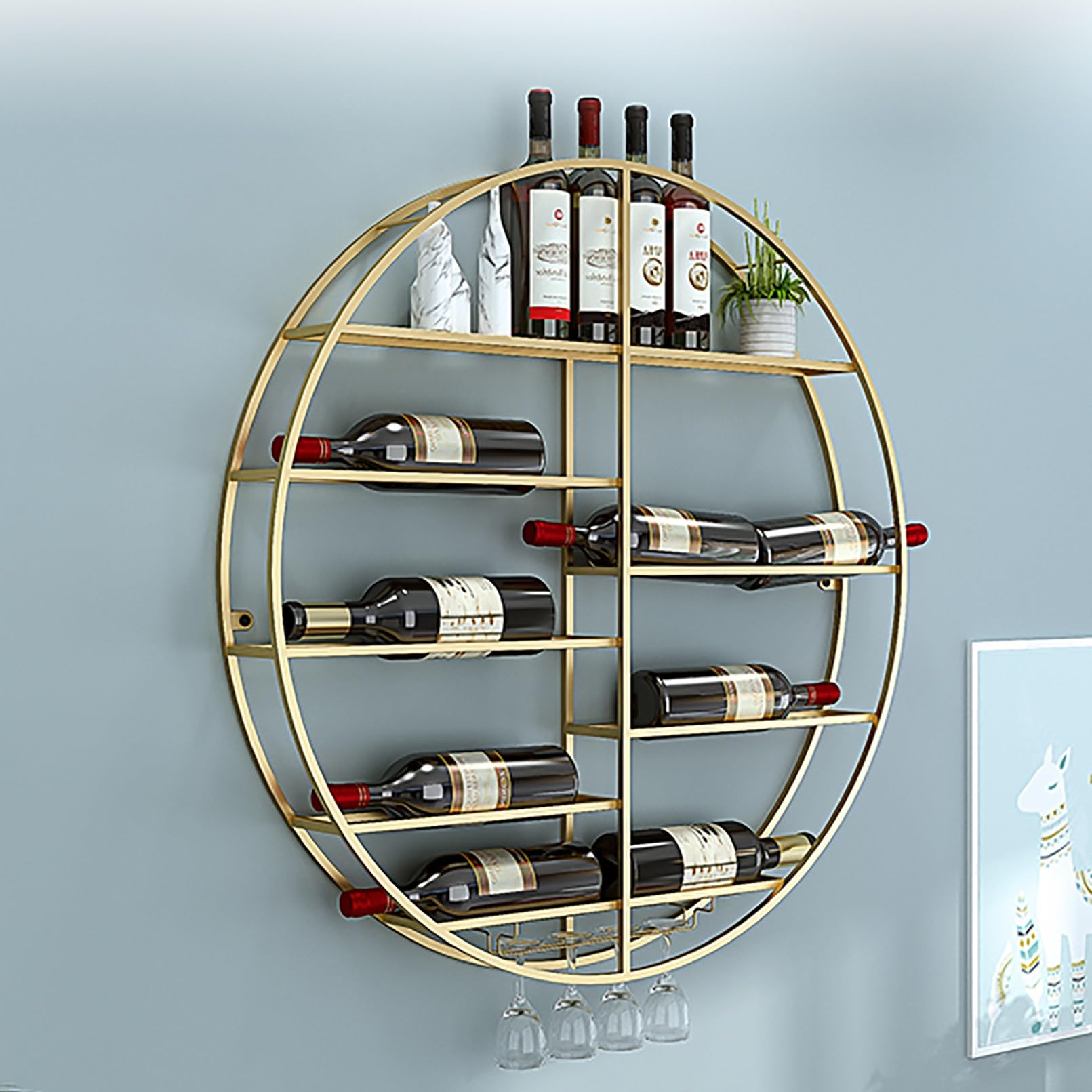 TELCIM Botellero Pared, Enfriador De Vino Montado En La Pared, Soporte para Botellas De Vino En La Pared En Metal, Estante Multifuncional Champán De Hierro, para Cocina, Bar, Comedor, HabitacióN