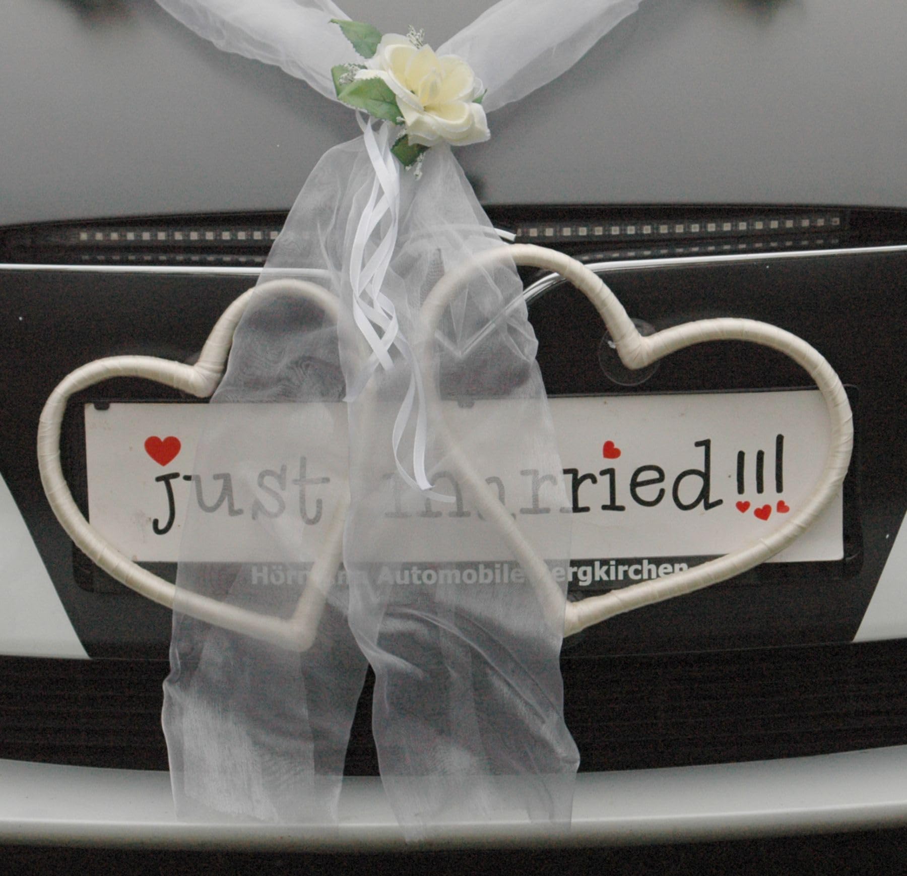 HERZSCHMUCK Auto Schmuck Braut Paar Rose Deko Dekoration Autoschmuck Hochzeit Car Auto Wedding Deko Girlande PKW (M Ecru weiß)