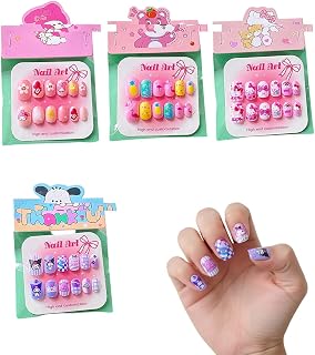 4 Boxes Nail Art Kit for Girls 6-12, Fake Nails with Cartoon Designs, Press on Nails Kit for DIY Manicure, Safe Artificial... Price In India