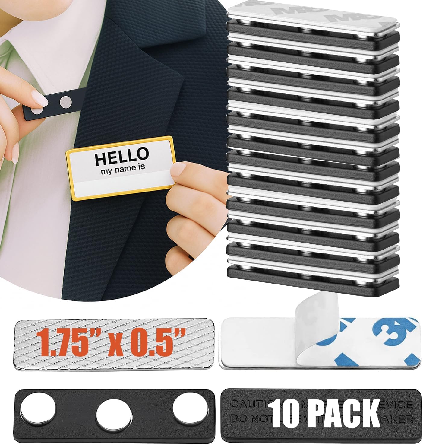 Magnetic Name Tag Holders with Customizable & Reusable Badges for Securely Attaching ID Badges, Name Tags, and Accessories (100 Magnets with Name Tag)