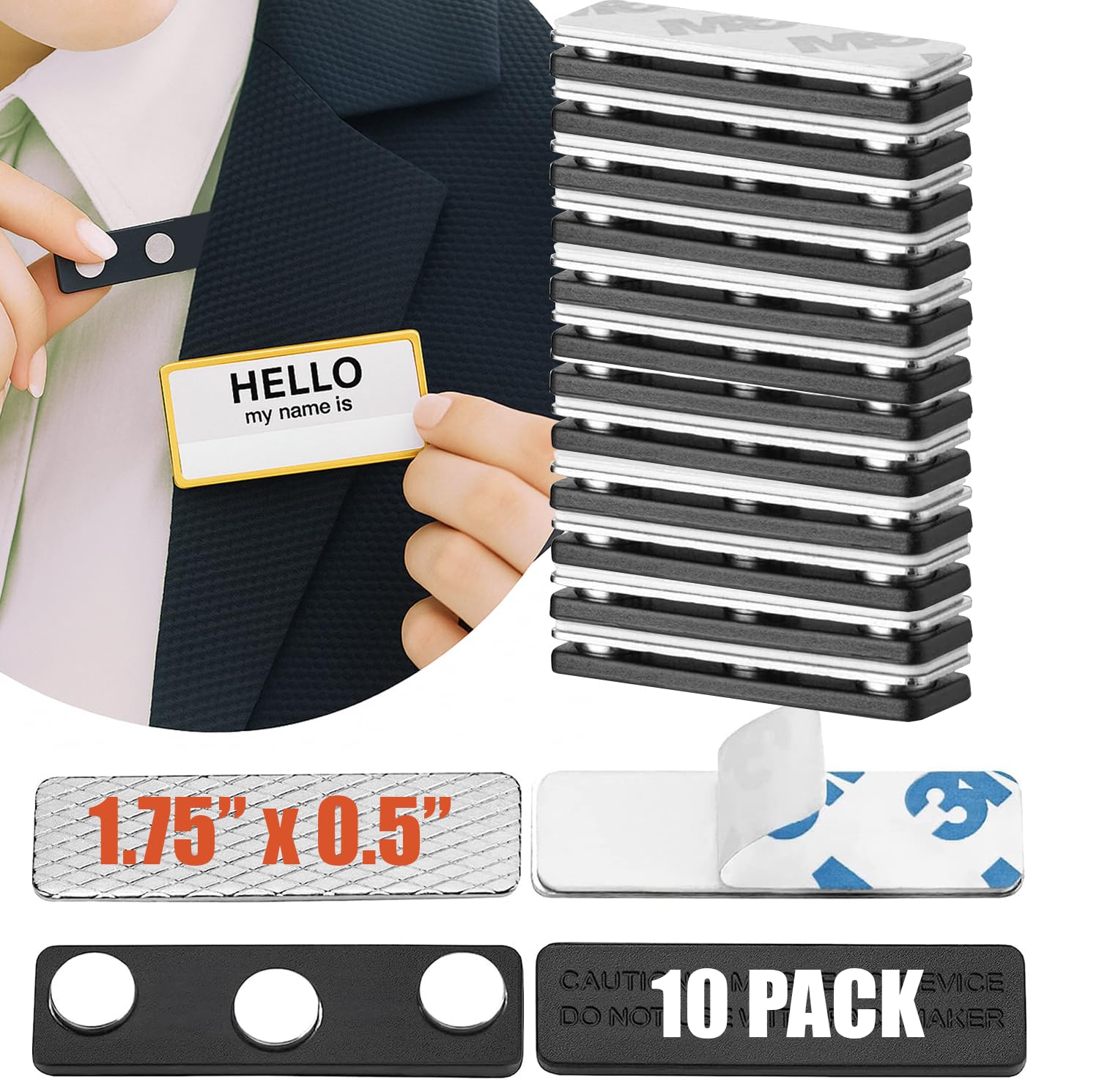 Magnetic Name Tag Holders with Customizable & Reusable Badges for Securely Attaching ID Badges, Name Tags, and Accessories (10 Magnets)