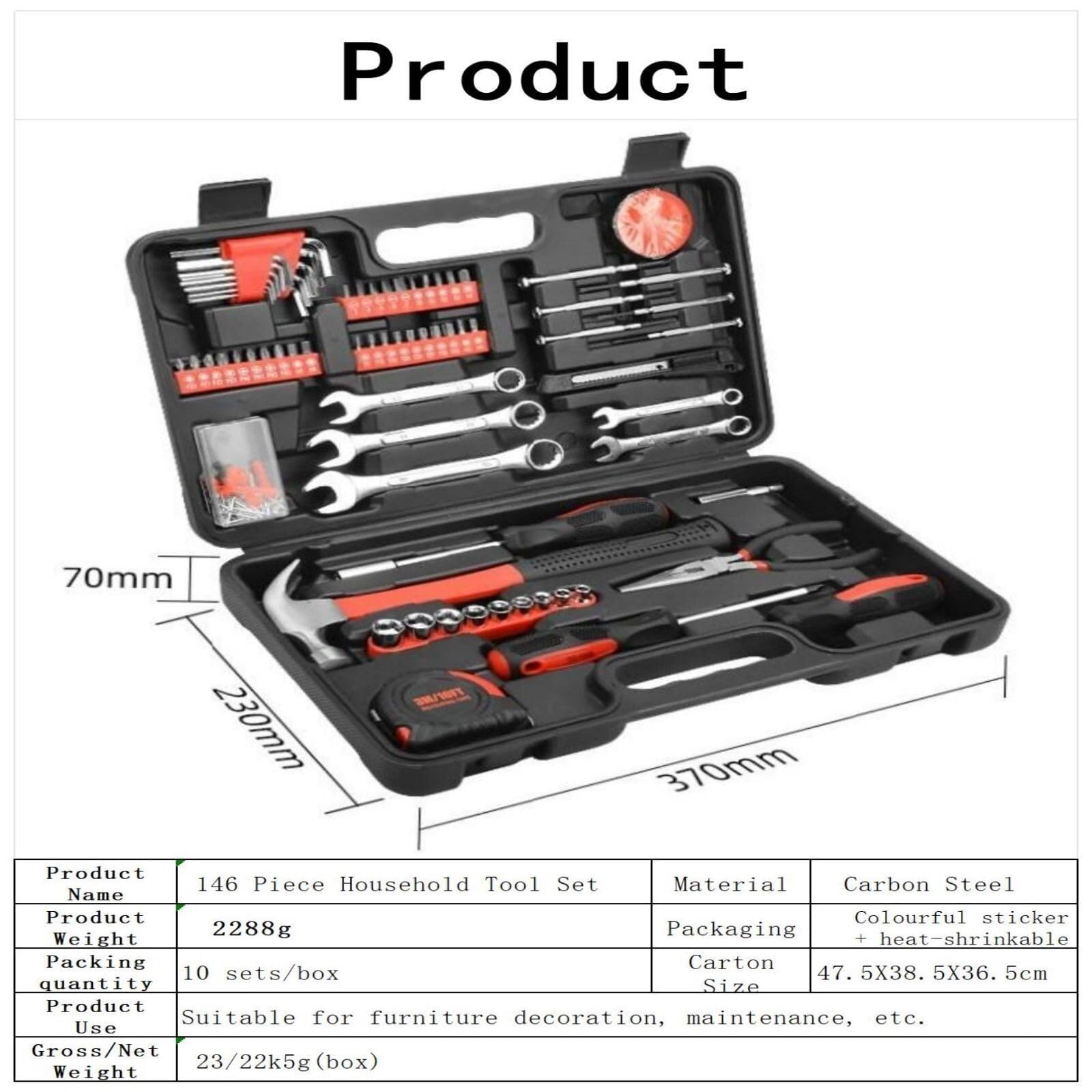 146-Piece Multi-Purpose Automotive and Household Tool Kit in Toolbox Storage Case Perfect for General Home herramientas