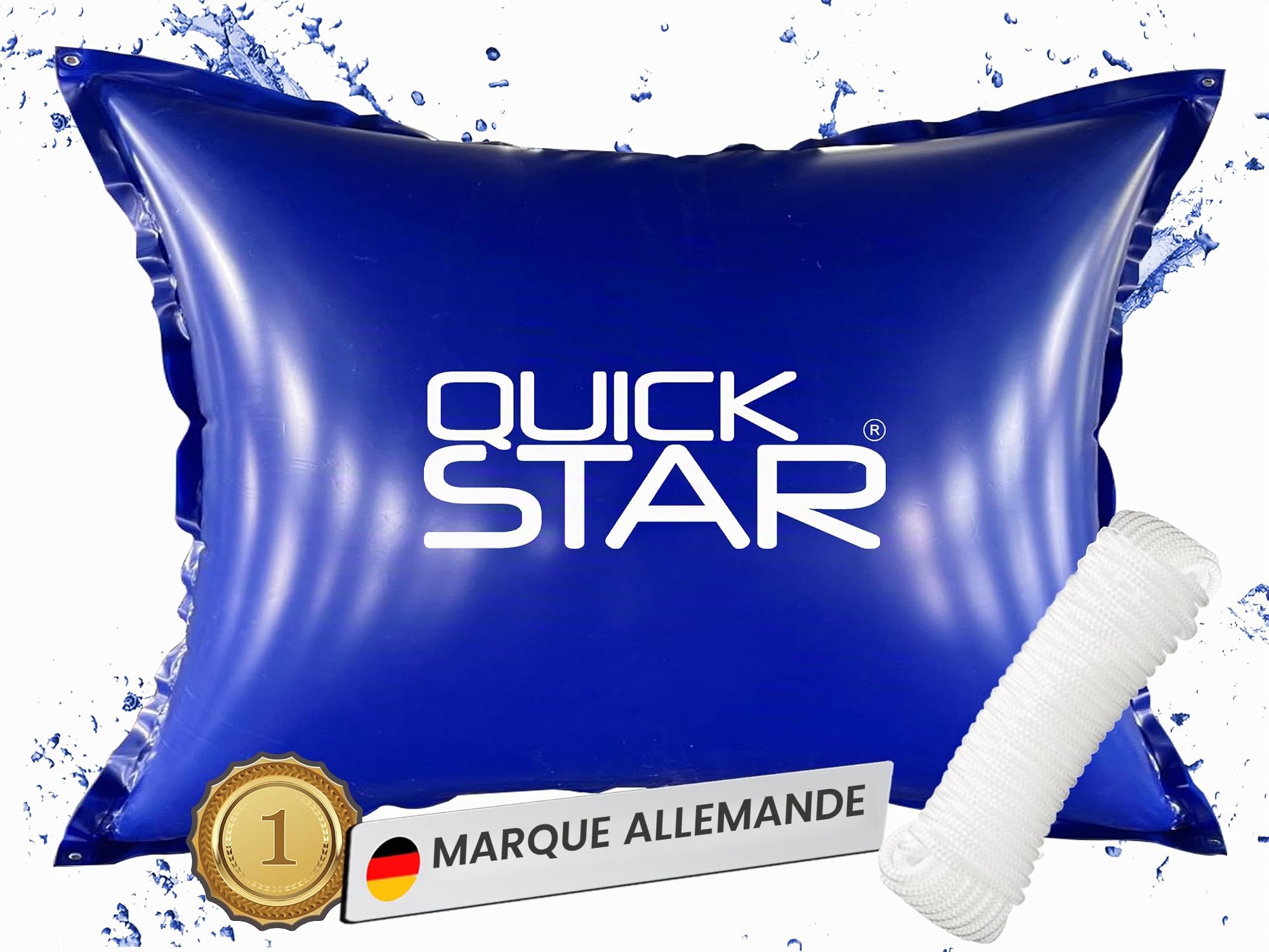 QUICK STAR Coussin de piscine rectangulaire 200x240 cm Bleu | 4 cordes & soupape de sécurité | 2X kit de réparation | PVC 0,44mm | Coussin de piscine d’hiver à double couture | Oreiller gonflable