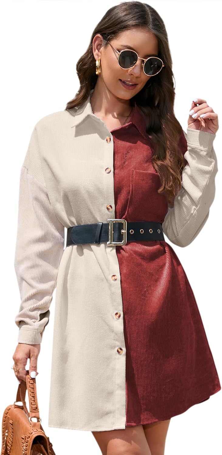 Womens Button Down Dress Corduroy Dress Contrast Ghana Ubuy