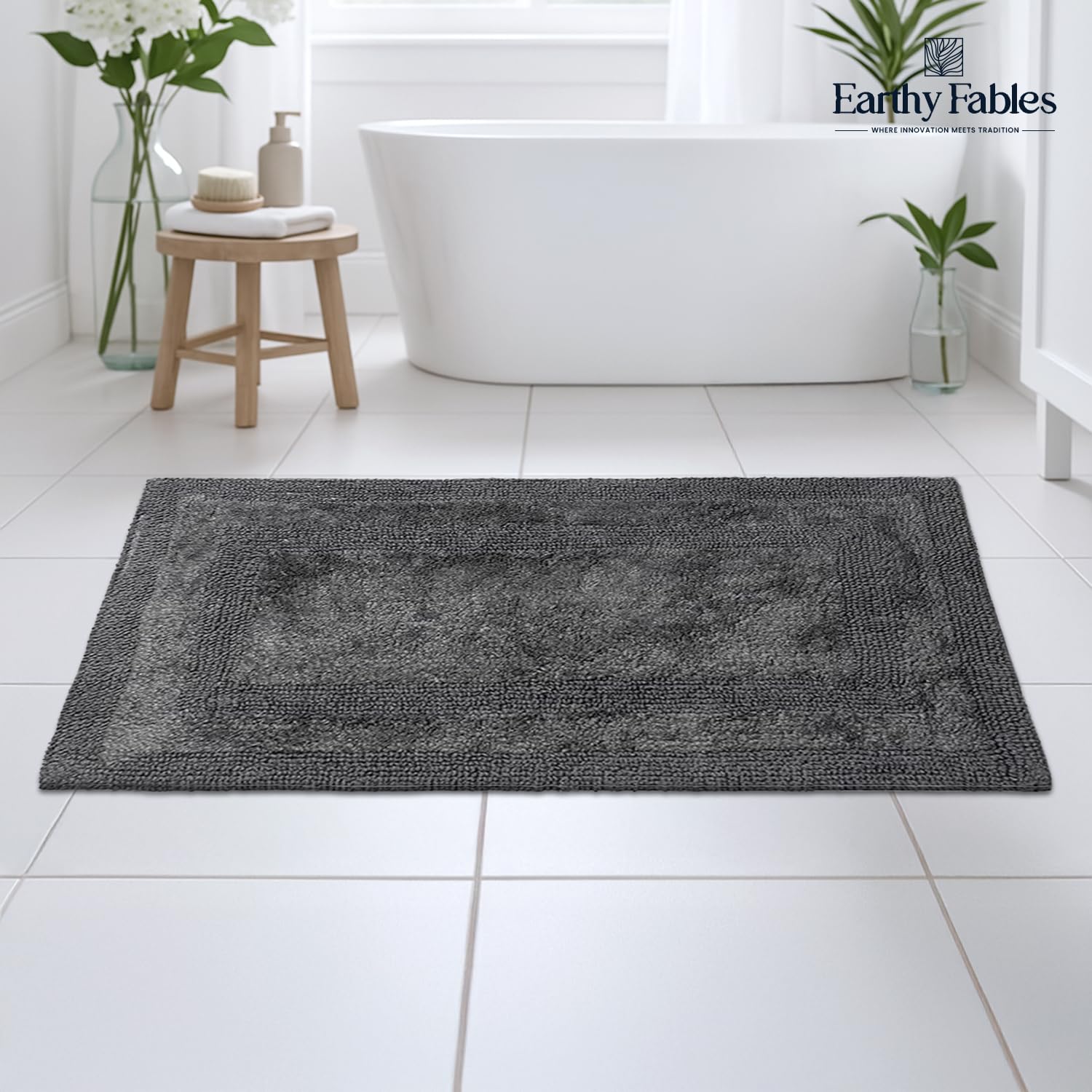 Earthy Fables Premium Cotton Bath Mat - Soft & Absorbent -3