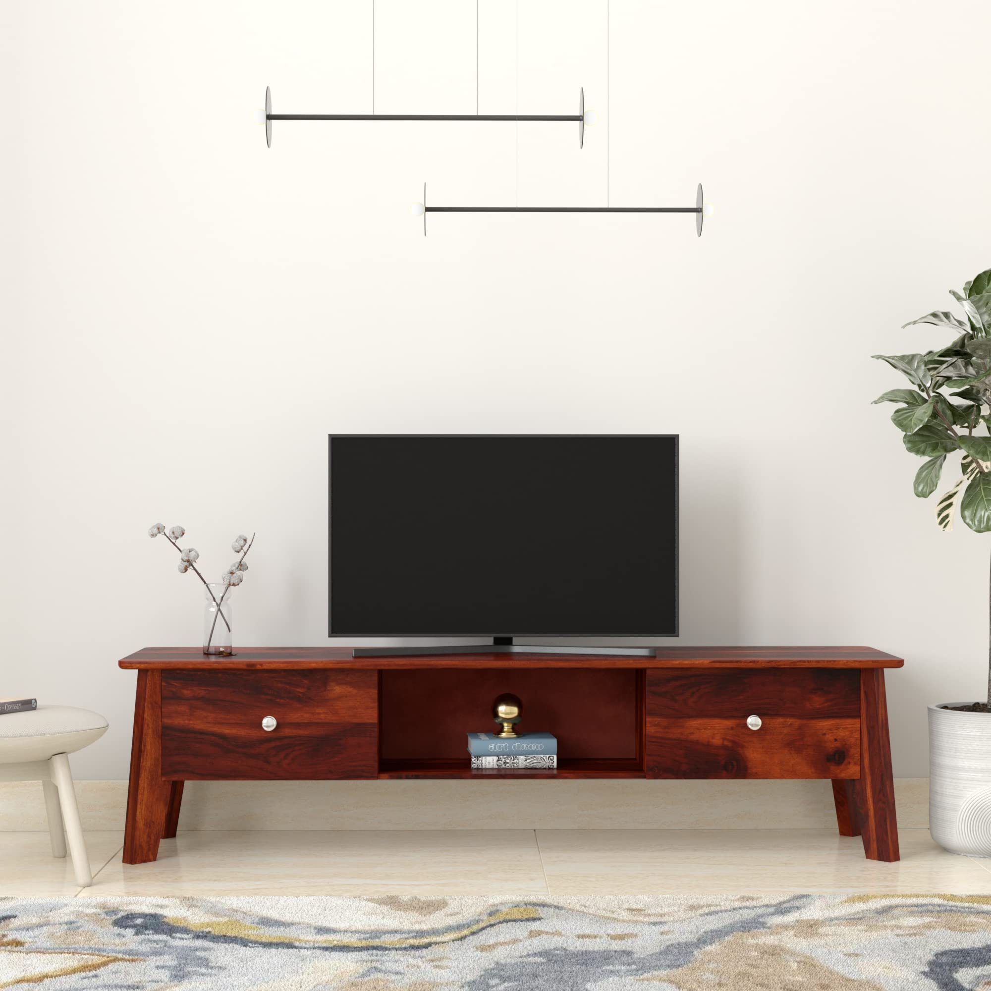 Amazon Brand - Solimo Borrigo Solid Sheesham Wood TV Unit with 2 Drawers, 1 Shelf, Honey Finish-image-47