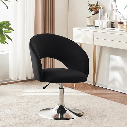 Miniatura 32 de Furnimart Silla de tocador de cuero blanco, silla de acento ajustable en altura con respaldo, silla giratoria redonda de maquillaje para sala de