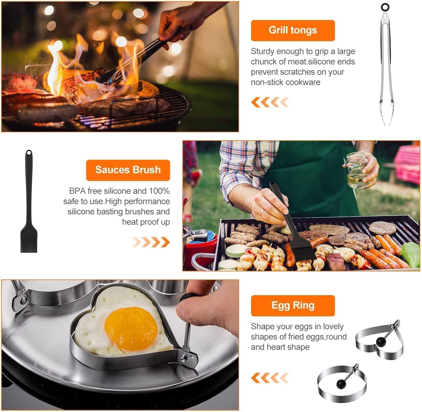 Griddle Accessories Kit, 14pcs Flat Top Grill Accessories Set for Blackstone & Camp Chef, Outdoor BBQ Grill Tools Set, Barbecue Utensil Gifts, Spatulas, Scraper, Tongs, Bottles, Egg Rings with Bag