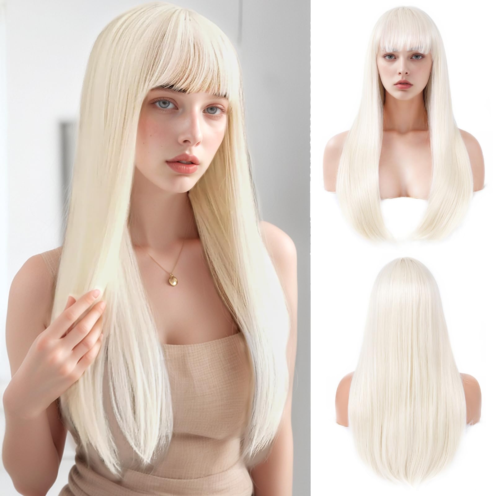 Amazon.co.jp: Bkiyyi ロング プラチナ ブロンド ストレート 合成