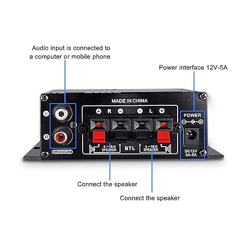 Miniatura 5 de XMSJSIY Amplificador de audio estéreo de alta fidelidad de 12 V para coche de 2 canales HiFi Bass Subwoofer Amp para coches CD DVD reproductor MP3