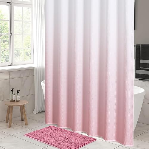 Vista 185 de MitoVilla Cortina de ducha extra larga de 72 x 84 pulgadas, cortina de ducha de tela gofre verde salvia de 84 pulgadas, cortinas de ducha de granja